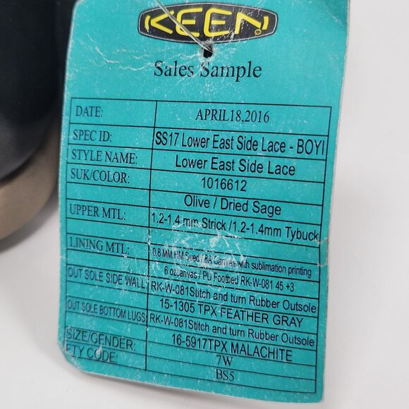 Keen Lower East Side Lace Women's Olive Dried Sage Sneakers US Size 7 Sample - Picture 9 of 9